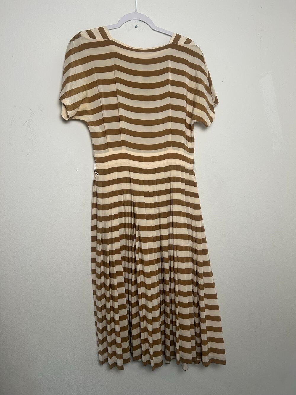 Vintage Linda Allard Ellen Tracy Silk Striped Dress Pleated Silk 8